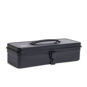Black tool box, made out of stainless steel in Japan.